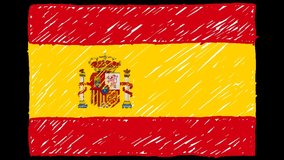 Spain National Country Flag Marker or Pencil Sketch Looping Animation Video