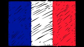 France National Country Flag Marker or Pencil Sketch Looping Animation Video