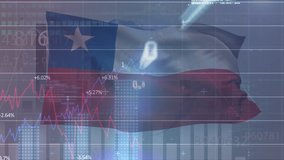 Animation of financial data processing and binary coding over flag of chile. Global finance, business and data processing concept digitally generated video. - Powered by Shutterstock - Get 15% off with code: PIKWIZARD15