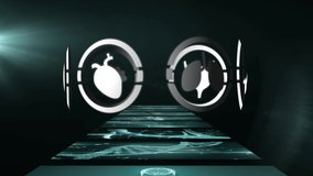 Animation of medical structures in circles rotating over interface screens with anatomy. Hologram, digitally generated, multiple exposure, healthcare, medical and technology concept. - Powered by Shutterstock - Get 15% off with code: PIKWIZARD15
