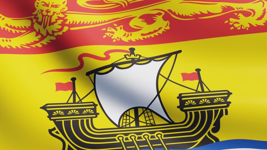 Waving flag of New Brunswick (the province of Canada). 3d render national flag dynamic background. 4k realistic seamless loop animated video clip Royalty-Free Stock Footage #1093670449