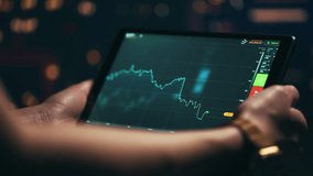 Stock market candles and information of exchange with data of price on the tablet screen. Financial indexes change up and down over time. Concept of trading cryptocurrency assets and bitcoin - Powered by Shutterstock - Get 15% off with code: PIKWIZARD15