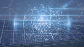 Animation of data processing, profile network connecting dots against solar power station. Digital composite, technology, power generation, sustainable energy, connect the dots, networking. - Powered by Shutterstock - Get 15% off with code: PIKWIZARD15