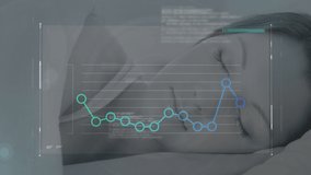 Animation of dna molecule and dots forming graph over beautiful caucasian woman sleeping at home. Digital composite, multiple exposure, reports, analysis, science, relaxation, research and genetic. - Powered by Shutterstock - Get 15% off with code: PIKWIZARD15