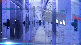 Animation of interface with data processing over empty computer server room. Computer interface and business data storage technology concept - Powered by Shutterstock - Get 15% off with code: PIKWIZARD15