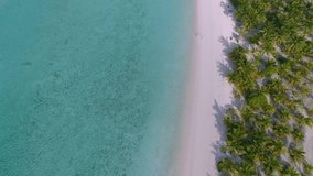 Beautiful sunrise in the Maldives, drone video of the tropical islands at sunrise