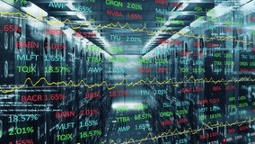 Animation of stock market and data processing over server room. Global technology, computing and digital interface concept digitally generated video. - Powered by Shutterstock - Get 15% off with code: PIKWIZARD15