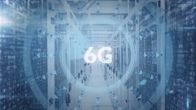 Animation of scope scanning with 6g and data processing over server room. Global technology, computing and digital interface concept digitally generated video. - Powered by Shutterstock - Get 15% off with code: PIKWIZARD15