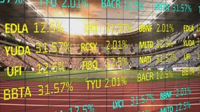 Animation of stock market over stadium. Global sport, finances and digital interface concept digitally generated video. - Powered by Shutterstock - Get 15% off with code: PIKWIZARD15