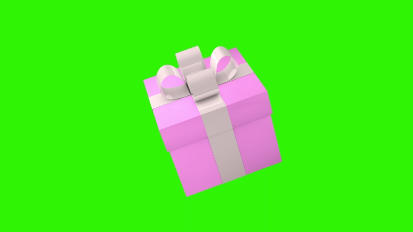 Pink gift box with white ribbon. 3D animation on a green screen. Holidays and gifts concept. Royalty-Free Stock Footage #1093691305