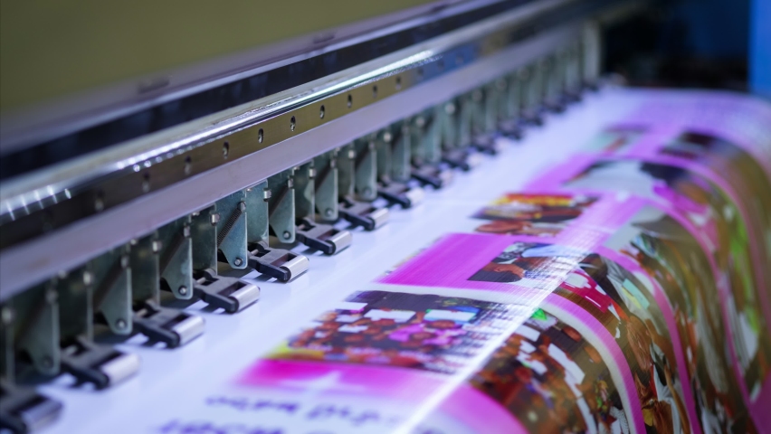 Large Inkjet printer working pink color on vinyl banner | Shutterstock HD Video #1093693981