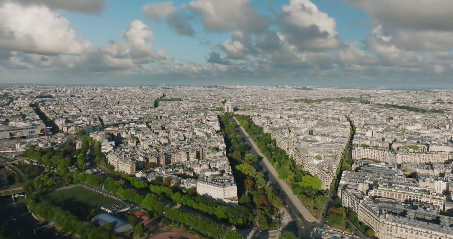 Aerial view. France, Paris Arc de Triomphe. Triumphal Arch in Champs Elysees. Summer day Royalty-Free Stock Footage #1093695949