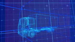 Animation of data processing and shapes over digital lorry on blue background. Global technology and digital interface concept digitally generated video. - Powered by Shutterstock - Get 15% off with code: PIKWIZARD15