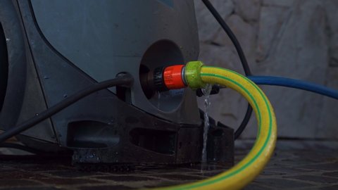 Yellow Water Hose Leaks Connection Point Stock Footage Video (100%