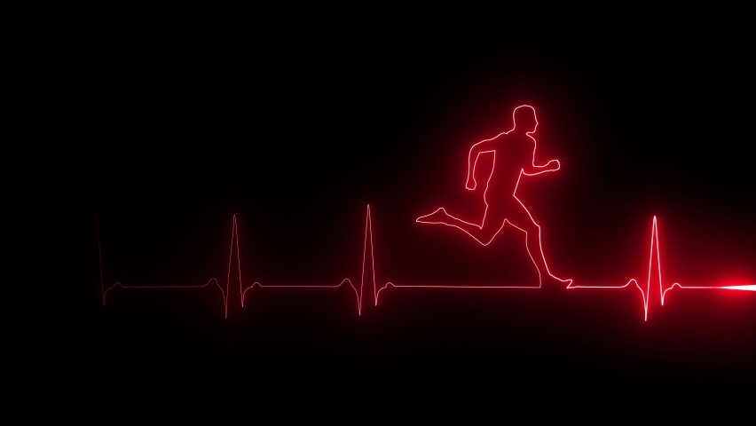 Heartbeat monitor EKG line monitor shows heartthrob, Seamlessly loop electrocardiogram medical screen with heart rhythm in red on black background. ECG machine. Conceptual heart rate monitor Royalty-Free Stock Footage #1093713813