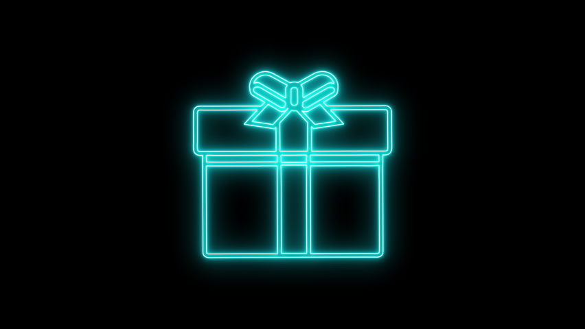 4K Neon Line Light Gift Icon Animation Isolated on Black Background. Party Celebration Holiday or Birthday Design Element. Glowing Colorful Led Light Gift Illustration. Animated gift icon design. Royalty-Free Stock Footage #1093721625