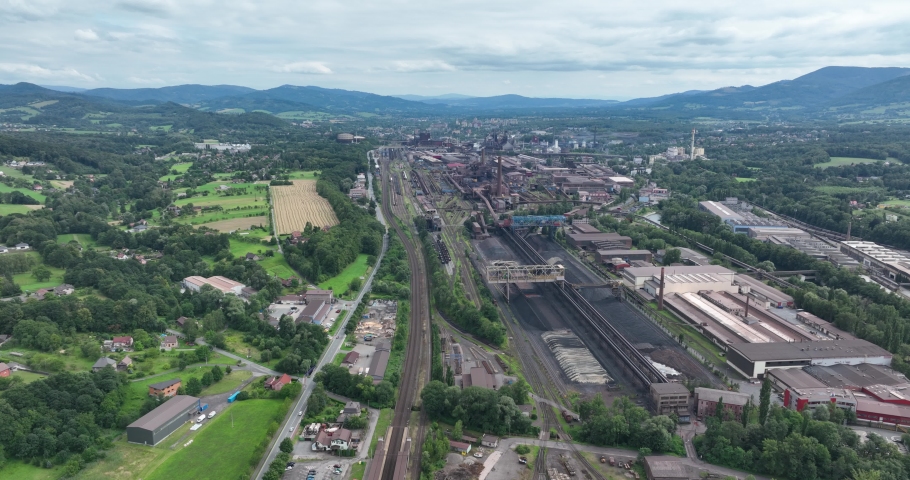 Aerial View on the Industrial Area in Town in Czechia. Europe. 