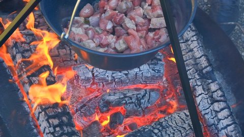 Meat On Firecooking Meat Cauldron High Stock Footage Video (100% ...