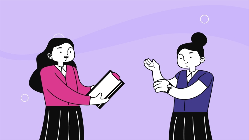 youg women workers characters animation ,4k video animated