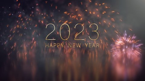 2023 Happy New year text effect Cinematic Title Trailer animation golden shine flickering text on black background.  Arkivvideo