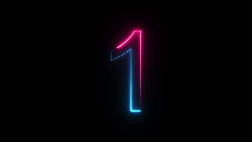 Bright neon glowing number 1, light pink blue color symbol, seamless loop animation on black background Royalty-Free Stock Footage #1093747209