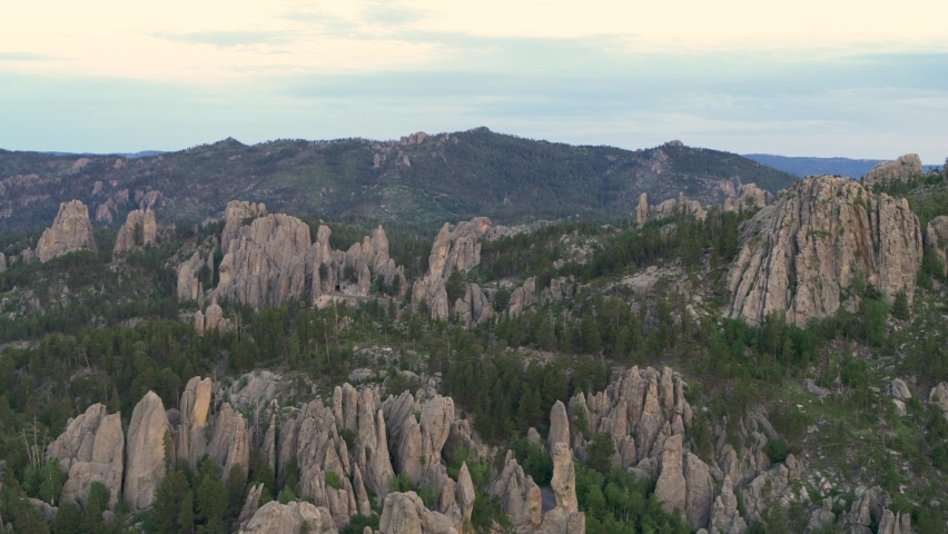 Granite peaks in Custer State Park, South Dakota. Aerial