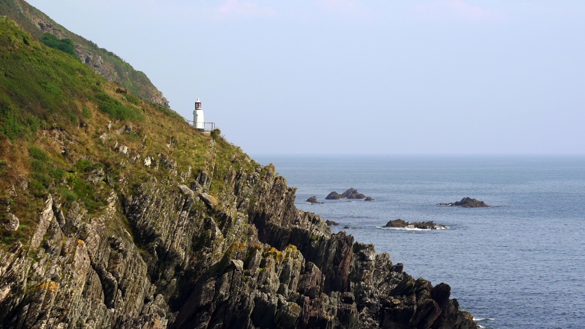 Spy House Point Lighthouse on the cliffs near Polperro in Cornwall, England, UK
