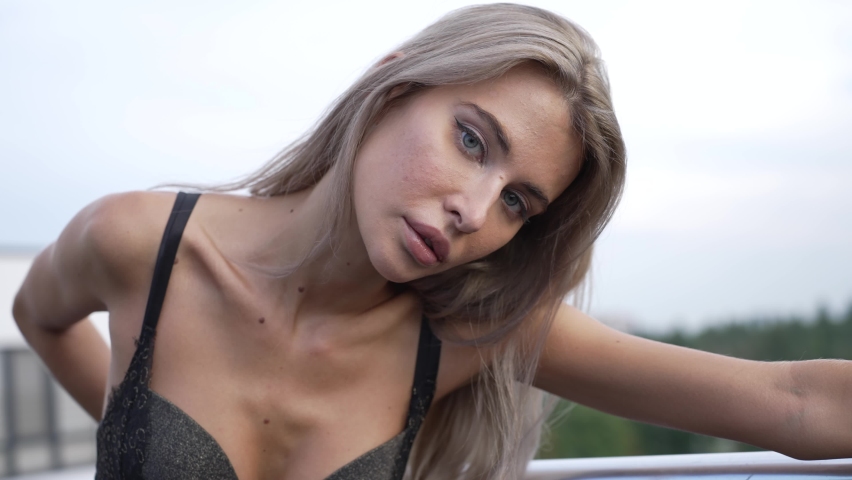 Erotic slim sexy woman in lingerie, slow motion