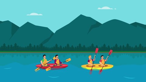 Group Animation Happy People Canoeing On Stock Footage Video (100% ...