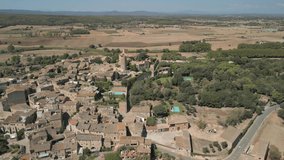 European tourism medieval cities and towns Aerial drone footage of Pals town in Girona Spain medieval town castle and ruins in Catalonia