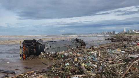 After Devastating Storms Floods Container Truck Stock Footage Video ...