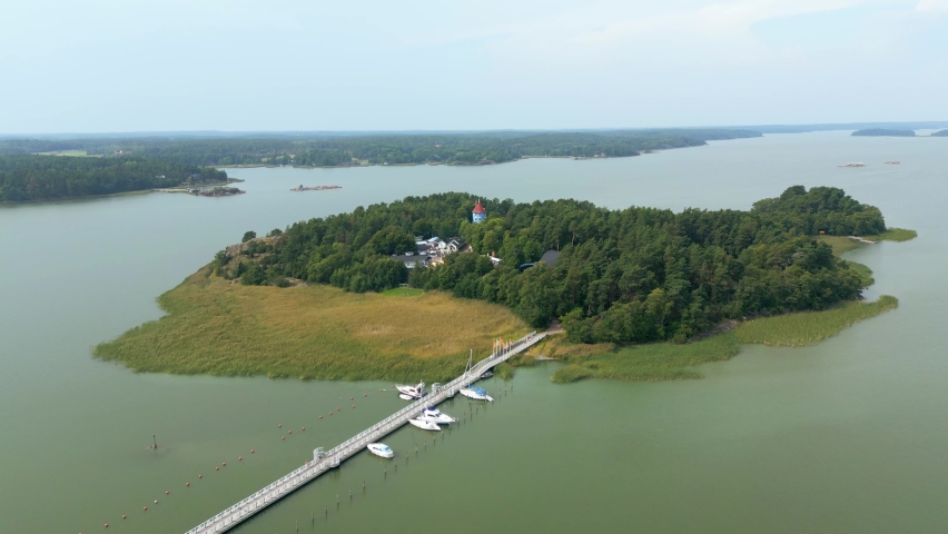 Aerial Shot -  view of Moomin World - Naantali -  Finland -4k 50p