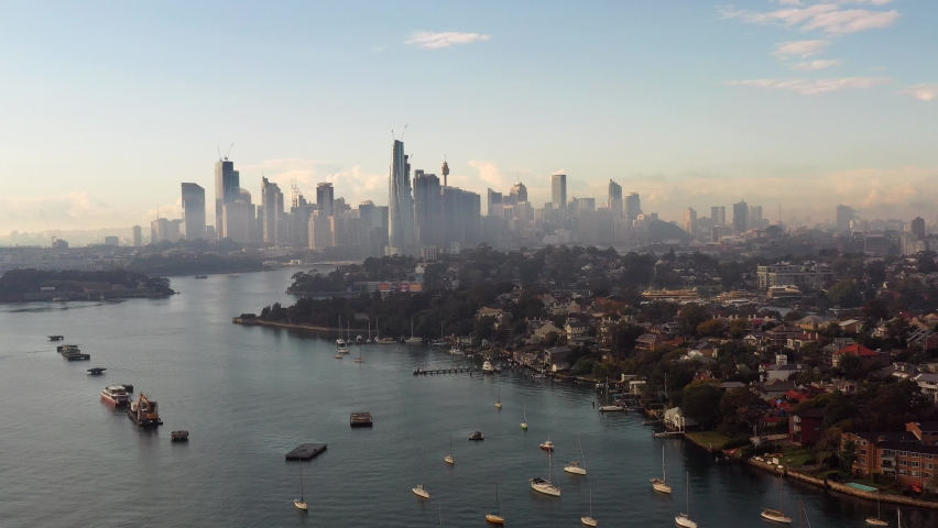 Birchgrove local residential suburb in Sydney Inner west aerial cityscape 4k.
