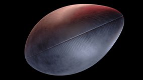 American football ball rotating in motion on black screen with luma matte. Looped American football 3d Animation. 3d. 4K