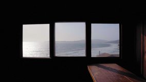 Panoramic view from inside a residence in Steep Ravine Beach, California.