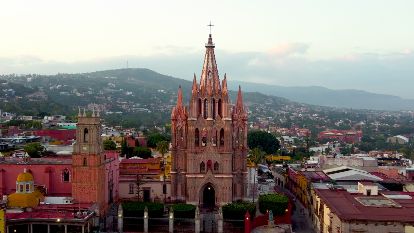 top view drone to san Miguel de allende streets and town, in sunset and night, top and side view with copy  space Royalty-Free Stock Footage #1093799817