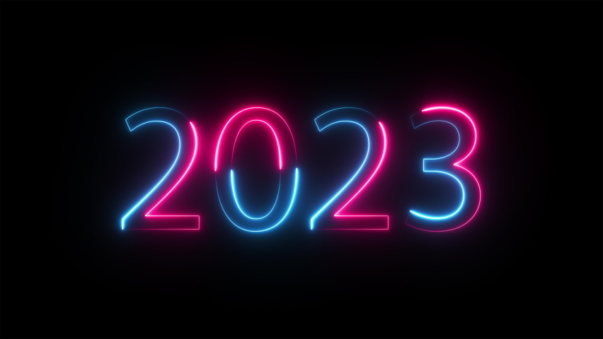 Neon glowing light 2023 number looped animation on black background. Bright pink blue laser line 2023 happy new year. | Shutterstock HD Video #1093799903