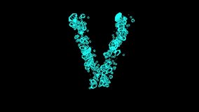 moving teal bijouterie gemstones letter V - clear diamonds alphabet, isolated - loop video