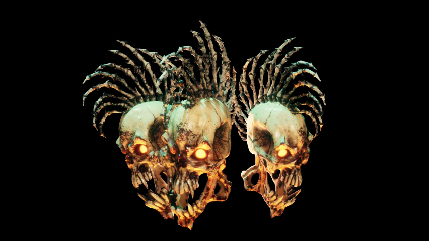 Punk Skull VJ Loop - stylized punk rock skull with spiky bones on the head moving on the beat in seamless loop. Use it in your next VJ thematic sets, metal and gothic festivals, Halloween rave parties Royalty-Free Stock Footage #1093805973