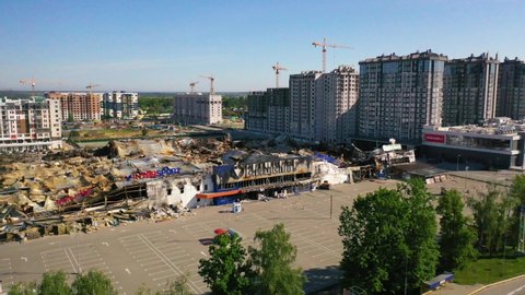 Ukraine Circa 2022 Shocking Aerial Shopping Stock Footage Video (100%