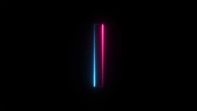 Bright neon glowing light blue pink letter I. Seamless looping animation on black background