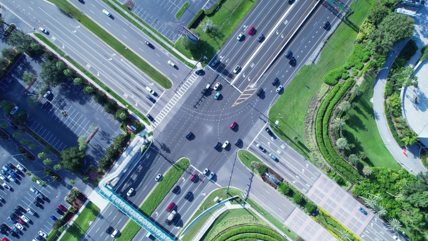 Time lapse traffic. Orlando Florida, United States. Time lapse cityscape of tourism landmark of town of Orlando Florida, United States. Business transportation. Crossing road. Intersection road.