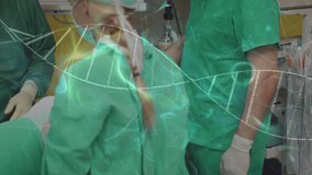 Animation of moving lines over surgeons in operating theater. Medicine and healthcare services concept digitally generated video.