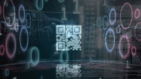 Animation of qr code and digital processing on black background. Animation of data processing over network of connections on purple background. - Powered by Shutterstock - Get 15% off with code: PIKWIZARD15