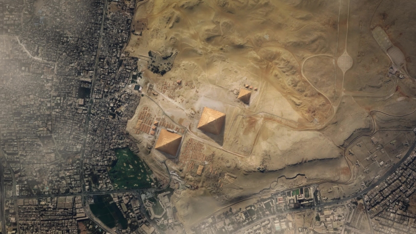 3D - Top aerial view of the Pyramids of Giza. Cairo, Egypt Royalty-Free Stock Footage #1093837981
