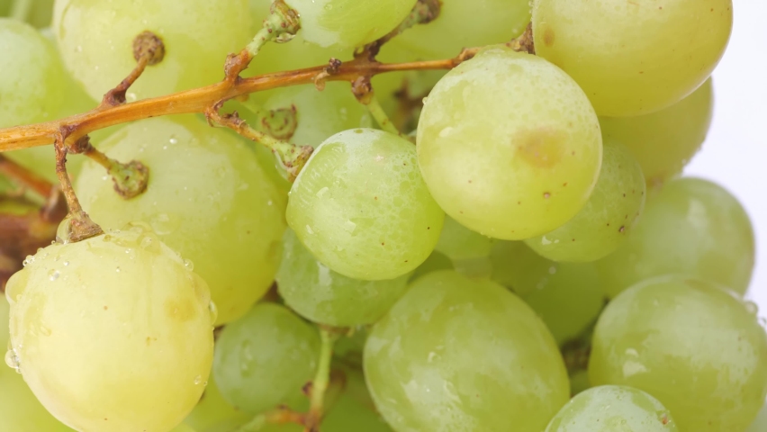 Fresh green grapes close-up rotation