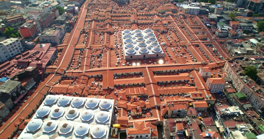 The famous Grand Bazaar in Istanbul, Turkey. Aerial view of the Grand Bazaar in Istanbul on a sunny day. Shopping In Istanbul. Indoor market.
