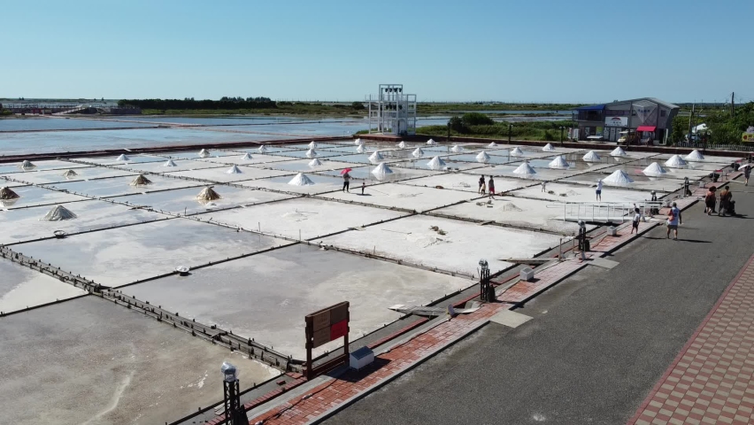 Aerial over the salt pans in Tainan Jingzaijiao 