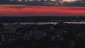 Establishing Aerial View Shot of Southampton UK, Hampshire, England United Kingdom, mesmerising sunset, supersharp, city, 