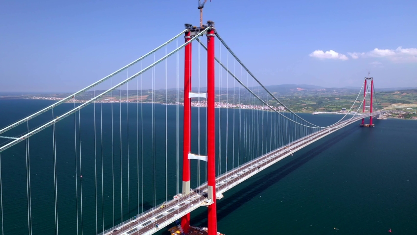The 1915 Çanakkale Bridge (Turkish: 1915 Çanakkale Köprüsü, also known as the Dardanelles Bridge, is a road suspension bridge in the province of Çanakkkale in northwestern Turkey.	 | Shutterstock HD Video #1093864873